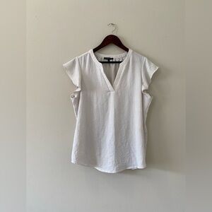 Adrianna Papell Blouse Top Large Cap Sleeve V-Neck Crinkled White Off White